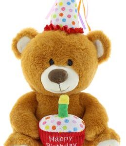 Birthday Bear with a cake and happy birthday song 10"
